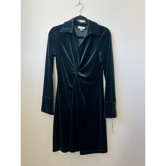 Calvin Klein Dresses & Skirts - Calvin Klein Velvet LONG SLEEVE DRESS, Emerald Green, Sz 8 NWT, 90’s, Shimmer